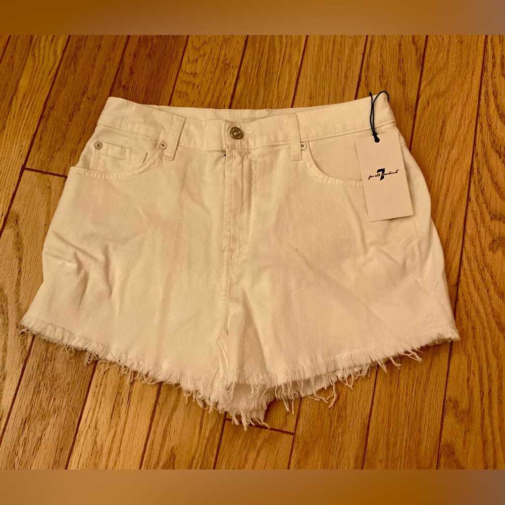 7 For All Mankind Cut Off Shorts Size 28 White Broken Twill Fringe style